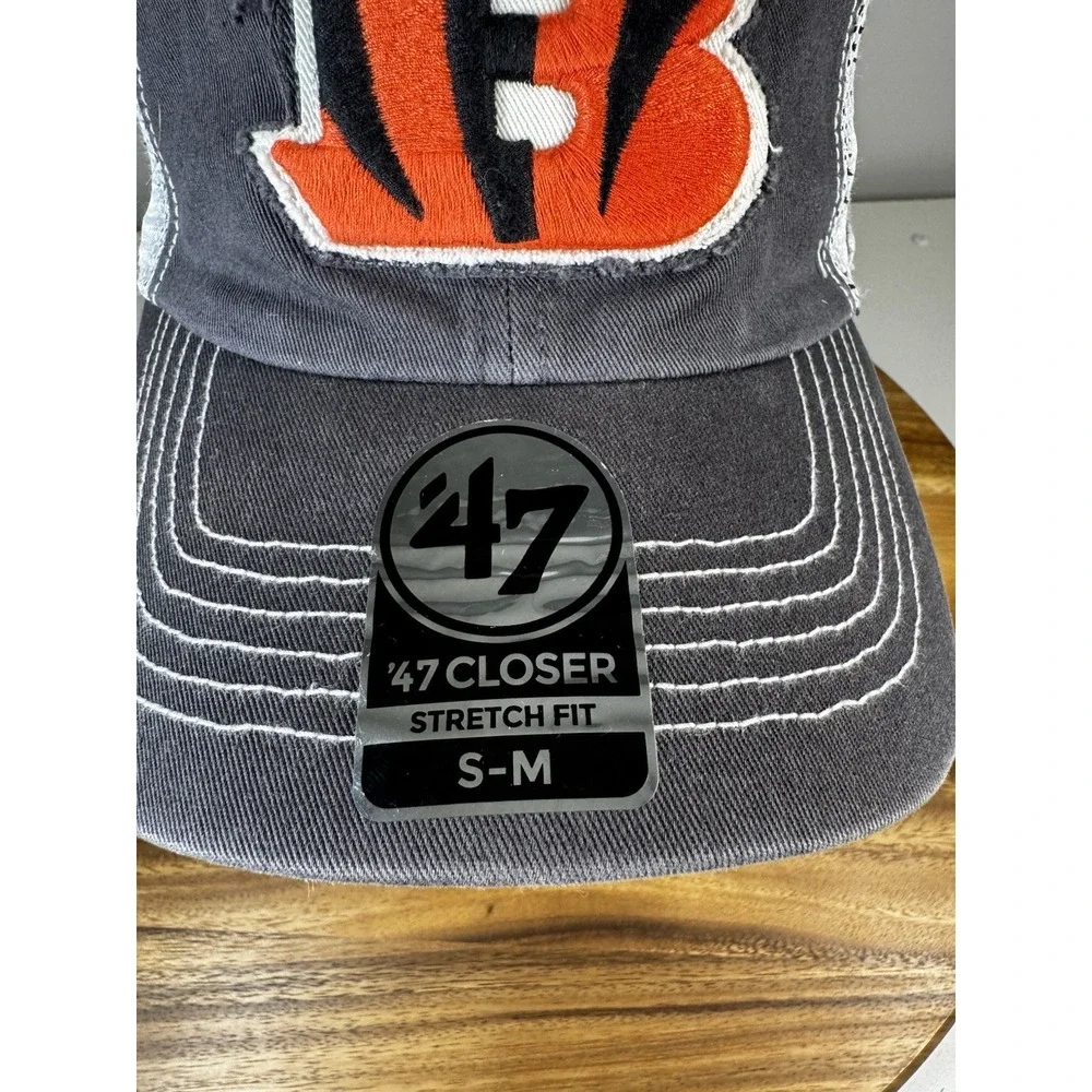 New! Cincinnati Bengals 47 Brand Mesh Closer‎ Charcoal Flex Fit Hat Size S/M